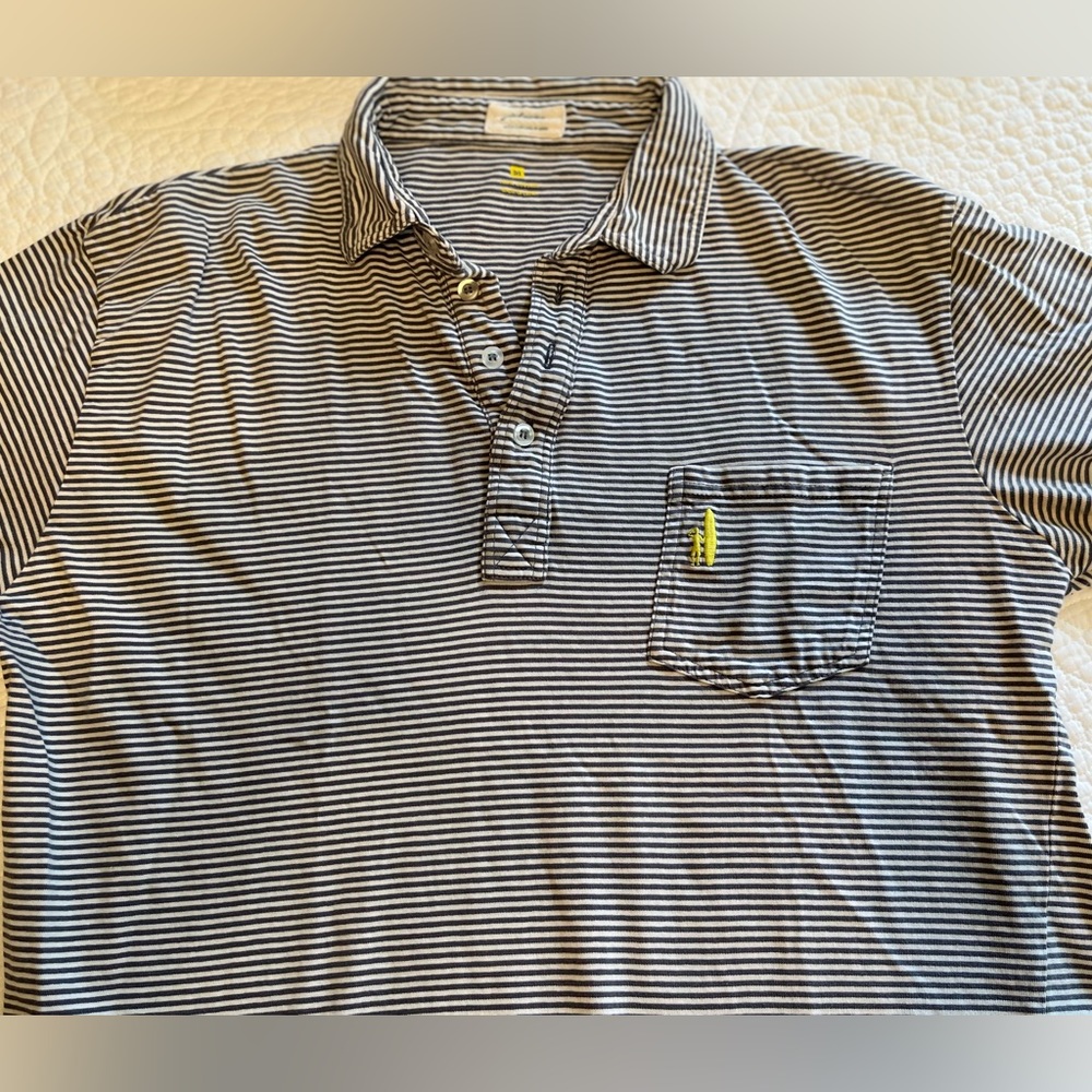 johnnie-O Navy and White Striped Polo Shirt, M